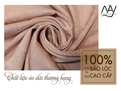 vải lụa tơ tằm bảo lộc dệt sen beige